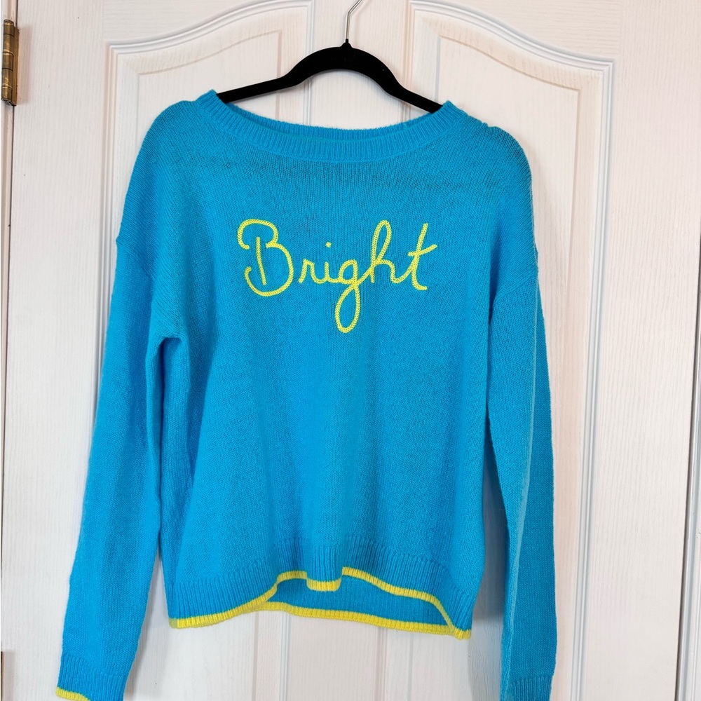 Lilly Pulitzer Turquoise Charlton Crewneck Sweater with Yellow Bright Sz M NWT - Picture 2 of 9
